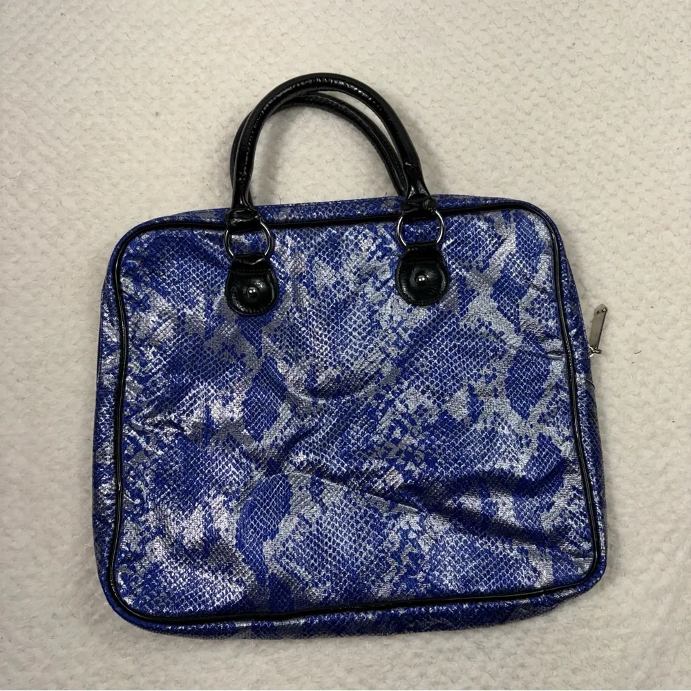 Betsey Johnson Blue Silver Metallic Snakeskin Printed Laptop Briefcase Bag